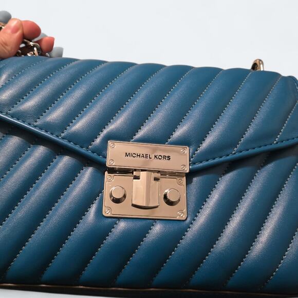 Michael Kors Rose Quilted Medium Shoulder Flap Bag Blue New Without Tags - Picture 2 of 6